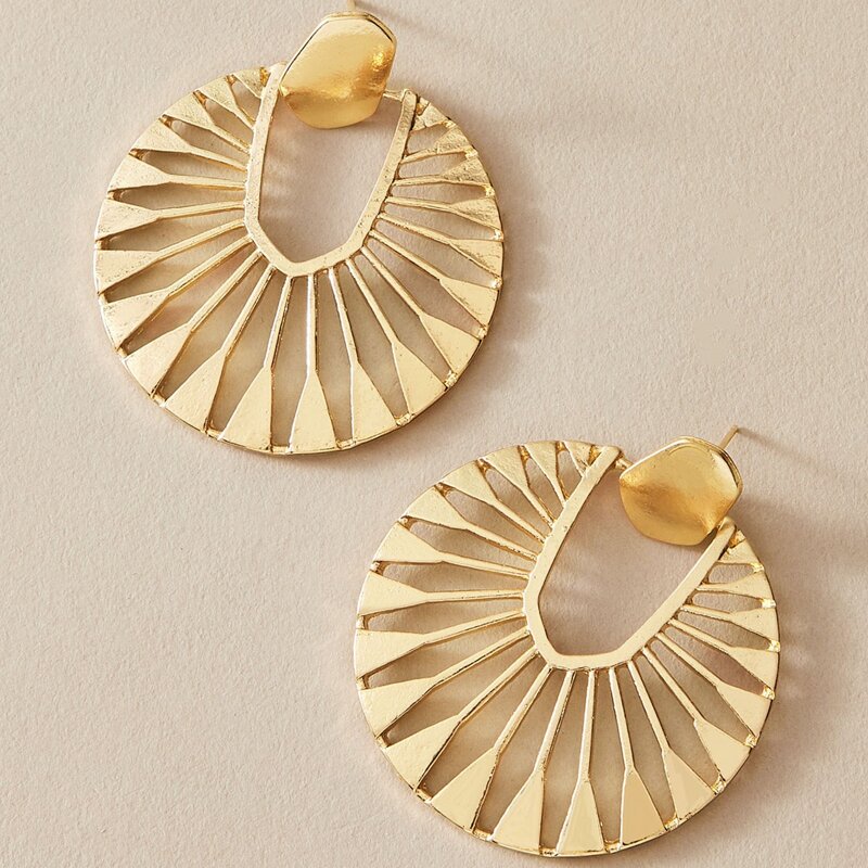 

Hollow Round Drop Earrings, Gold