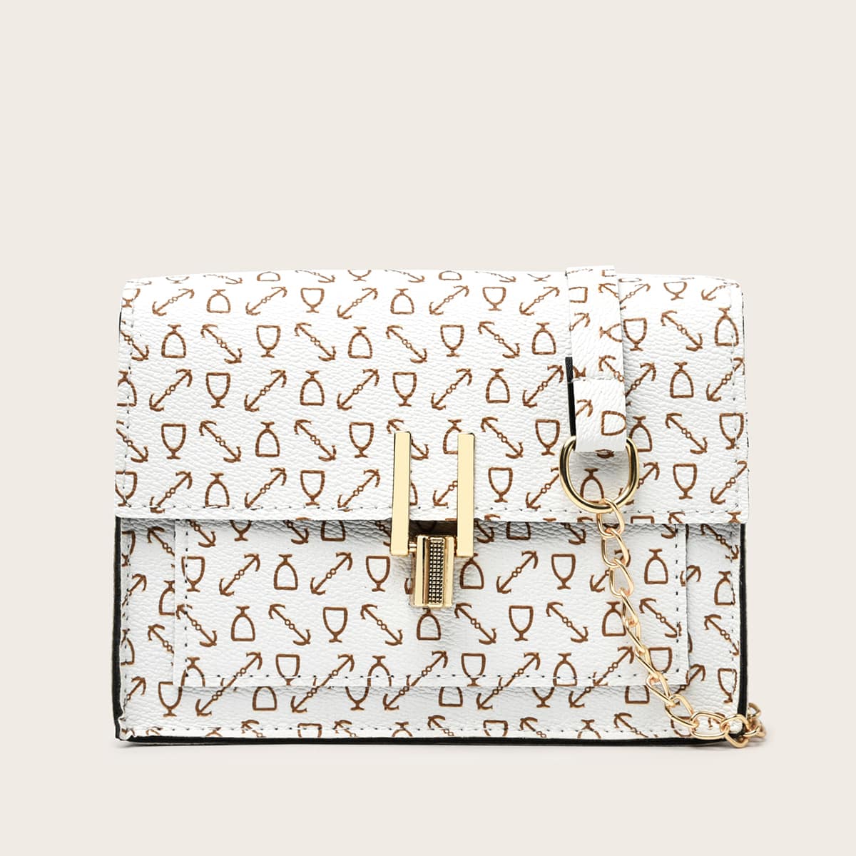

Allover Print Chain Crossbody Bag, White