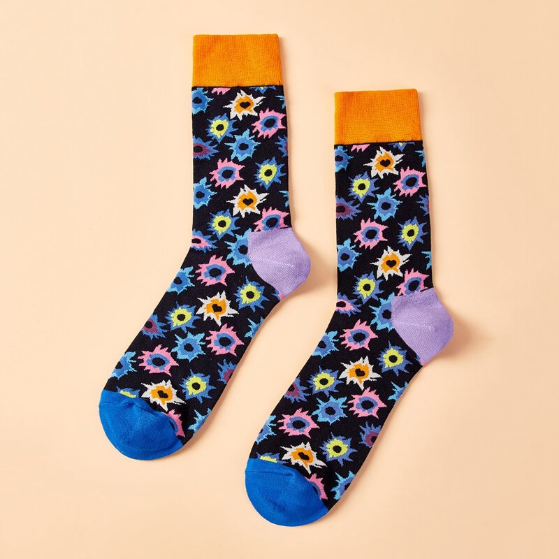 

1pair Guys Graphic Crew Socks, Orange