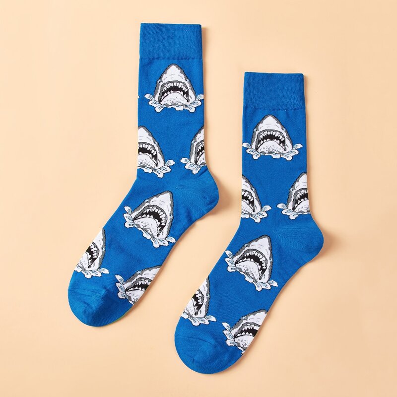 

Guys Shark Print Crew Socks, Blue