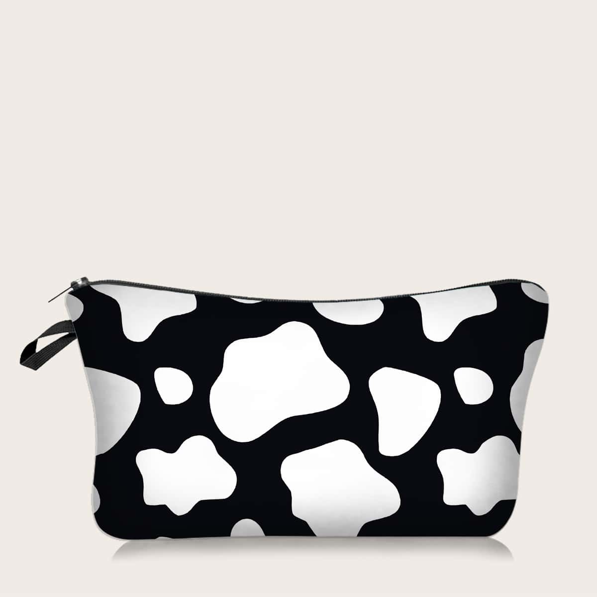

Cow Pattern Makeup Bag, Black and white