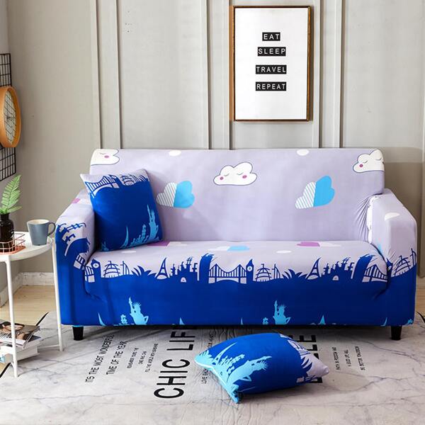 

Cartoon Graphic Stretchy Sofa Cover & 1pc Cushion Cover, Multicolor