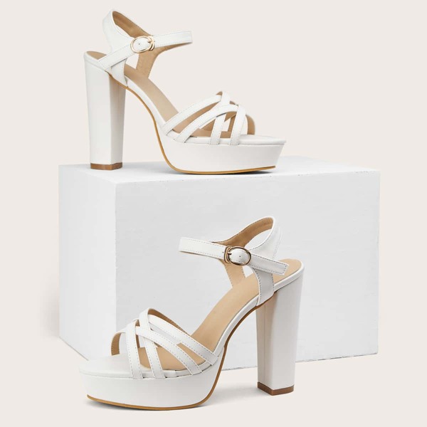 

Ankle Strap Chunky Heeled Sandals, White