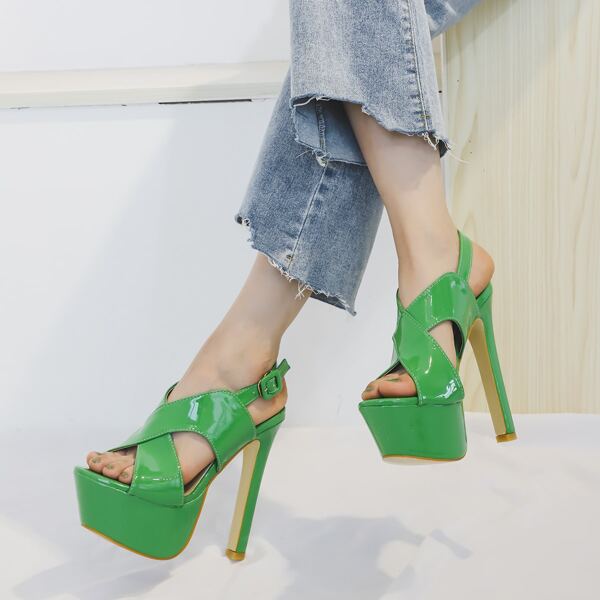 

Open Toe Slingback Stiletto Heeled Sandals, Green