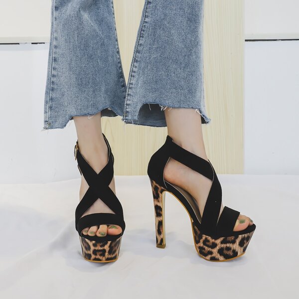 

Leopard Print Sole Stiletto Heeled Sandals, Black