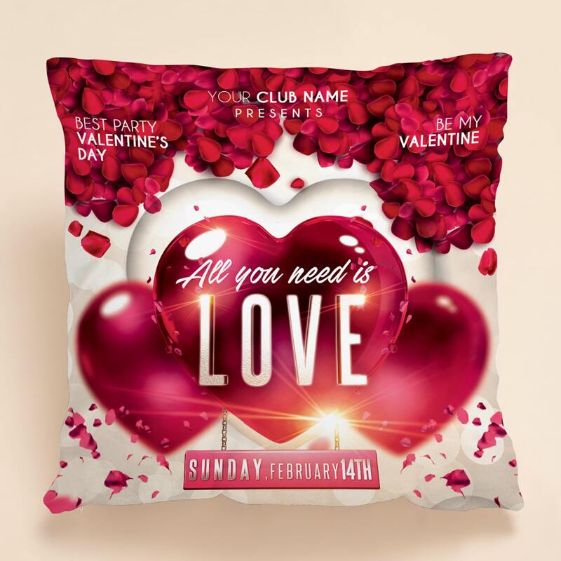

Valentine's Day Heart Print Cushion Cover Without Filler, Red and white
