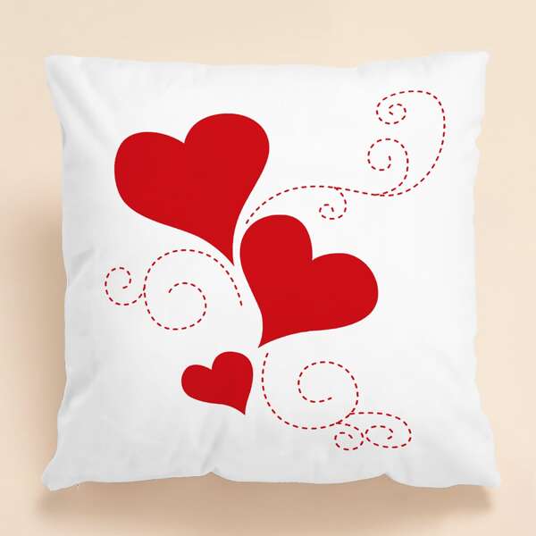 

Heart Print Cushion Cover Without Filler, Red and white