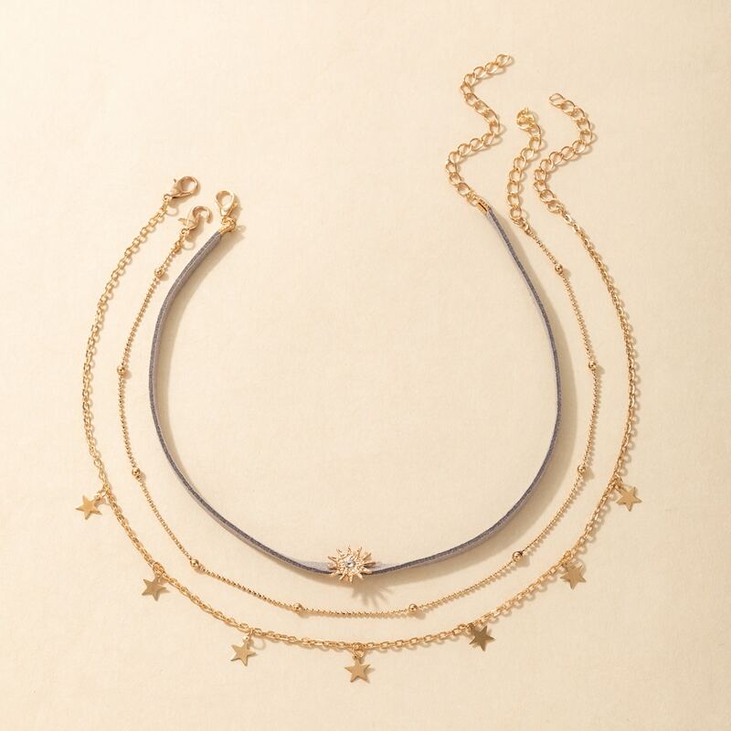 

3pcs Star Charm Choker Necklace, Multicolor
