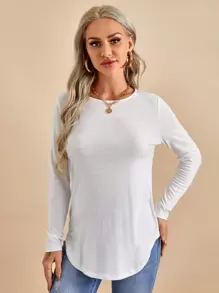 SHEIN LUNE تي شيرت بحافة منحن وبأزرار خلفي