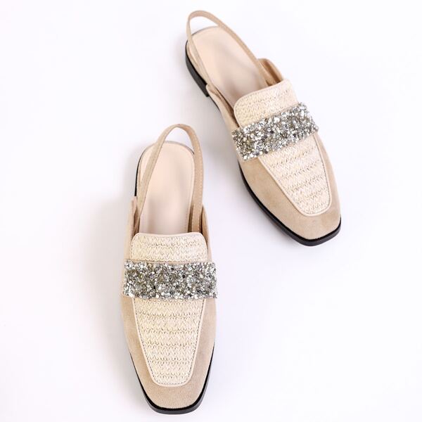 

Glitter Square Toe Slingback Flats, Apricot