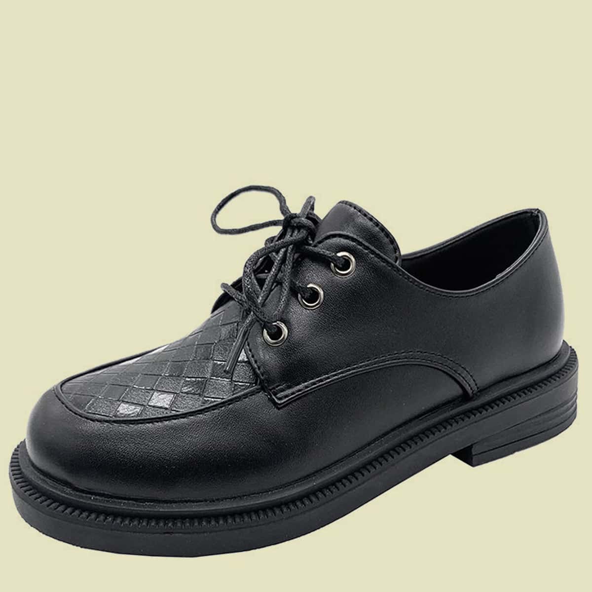 

Plaid Embossed Lace-up Oxfords, Black