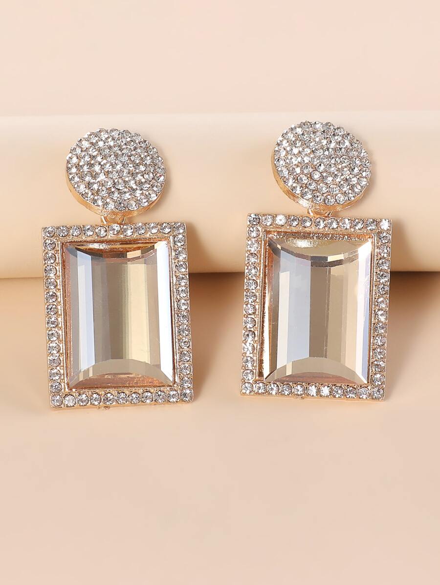 Rhinestone Decor Geometric Drop Earrings - Rượu sâm banh - Xem 1