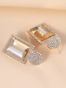 Rhinestone Decor Geometric Drop Earrings - Rượu sâm banh - Xem 2
