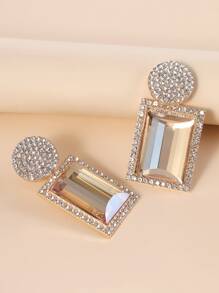 Rhinestone Decor Geometric Drop Earrings - Rượu sâm banh - Xem 3