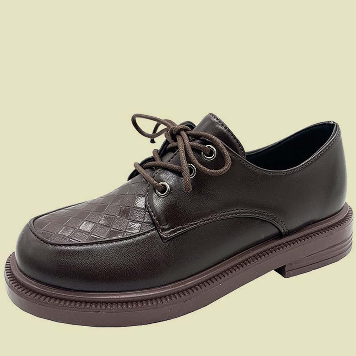 

Plaid Embossed Lace-up Oxfords, Chocolate brown