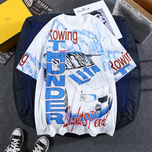 

Men Vehicle And Letter Graphic Tee, White