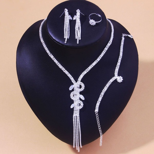 

5pcs Crystal Decor Jewelry Set, Silver