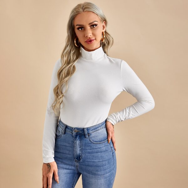 

Turtle Neck Solid Tee, White