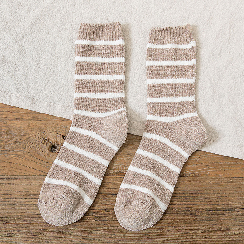 

1pair Striped Crew Socks, Khaki