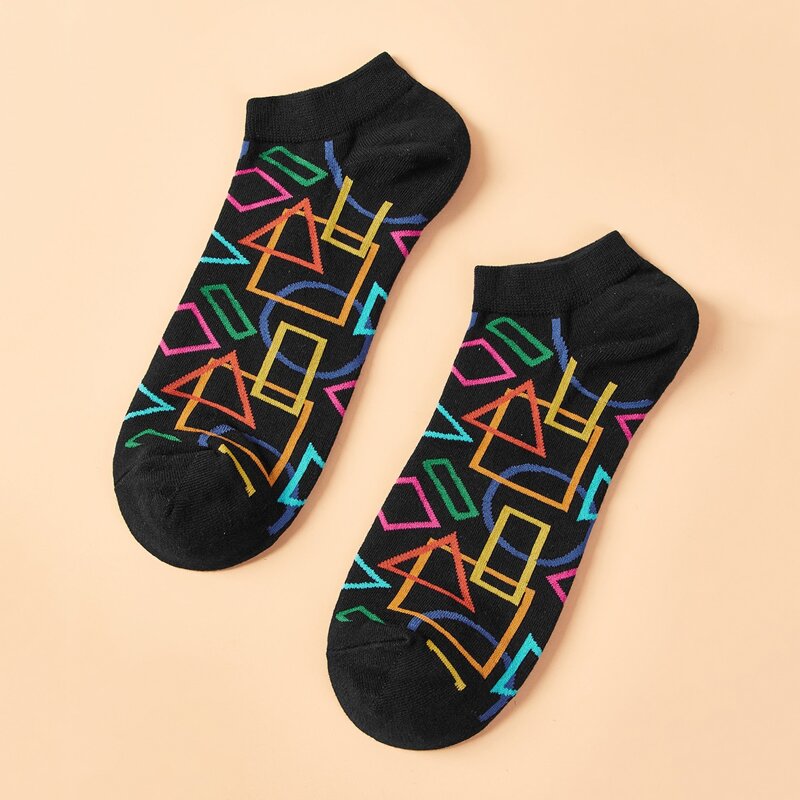 

Guys Geometric Pattern Ankle Socks, Black