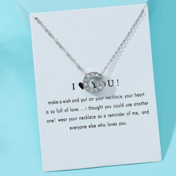 

Girls Rhinestone Decor Letter Charm Necklace, Silver
