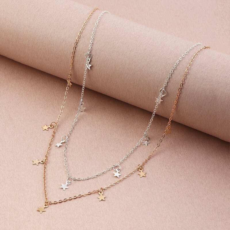 

2pcs Star Charm Chain Necklace, Multicolor