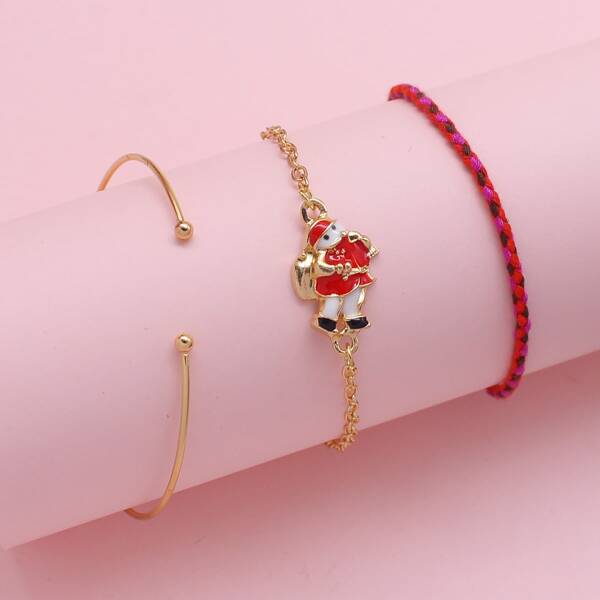 

3pcs Girls Christmas Santa Claus Charm Bracelet, Multicolor