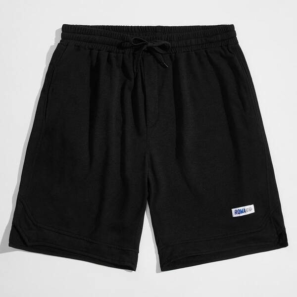 

Men Letter Patched Track Shorts, Black