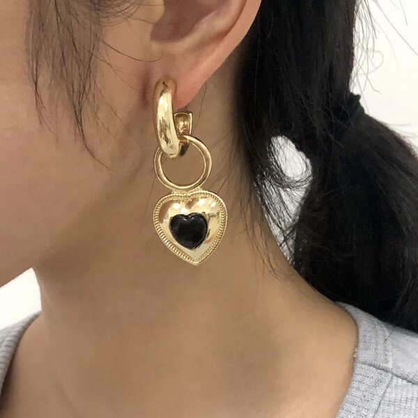 

Heart Charm Drop Earrings, Gold