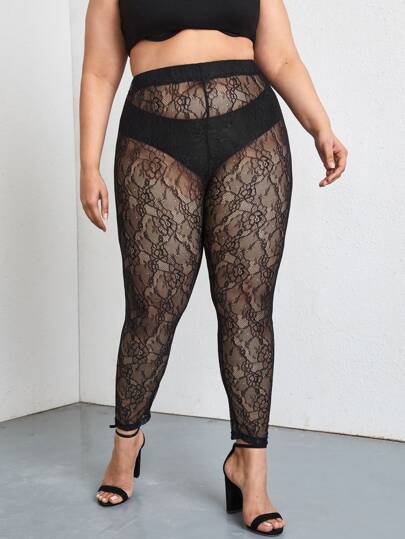 Our Plus Solid Sheer Lace Leggings is such a vibe ROMWE