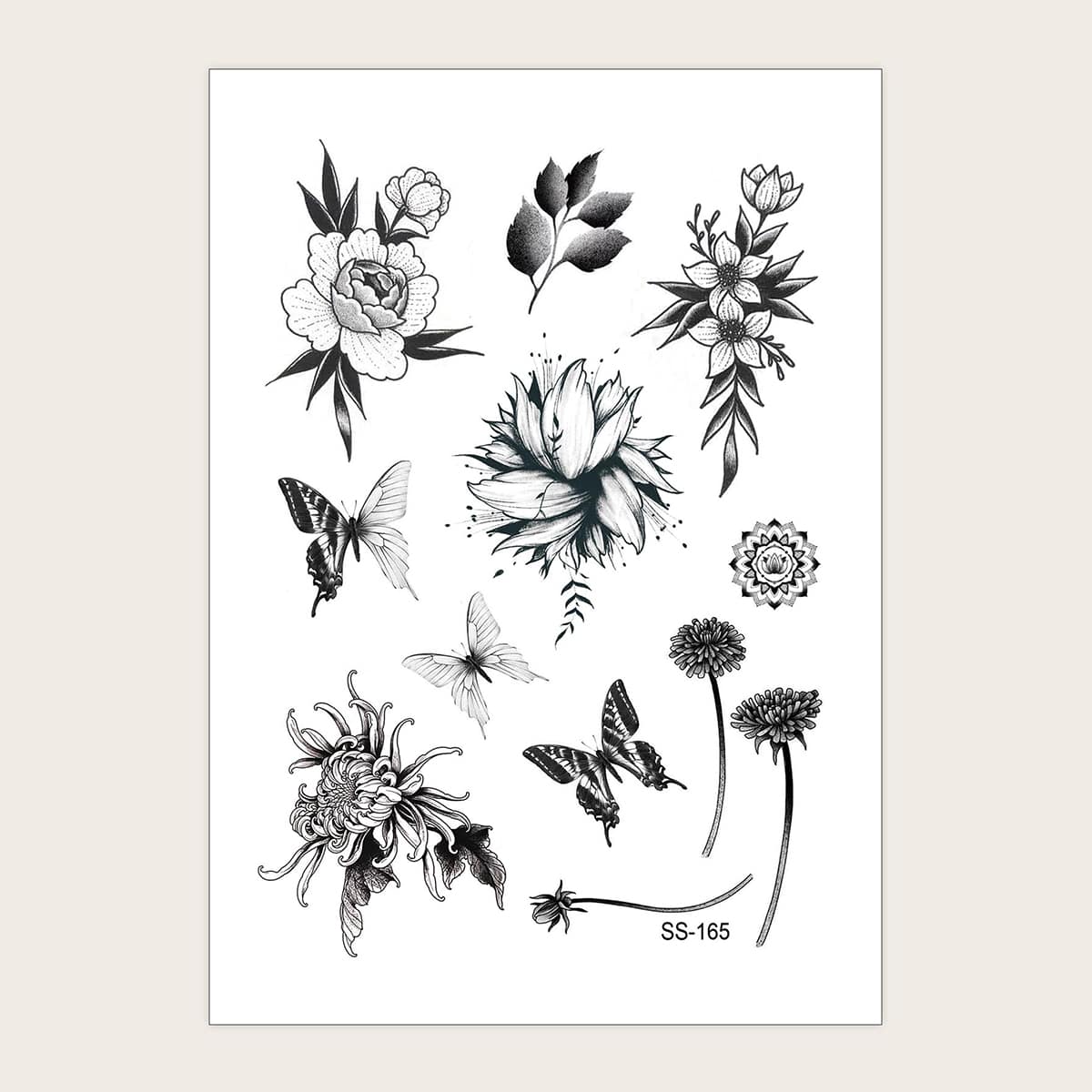 

1sheet Butterfly & Flower Pattern Tattoo Sticker, Black and white
