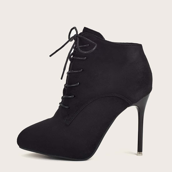 

Lace-up Front Stiletto Heeled Ankle Boots, Black