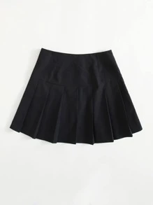 SHEIN Unity Faldas Tablas Liso Preppy - Negro - Ver 2