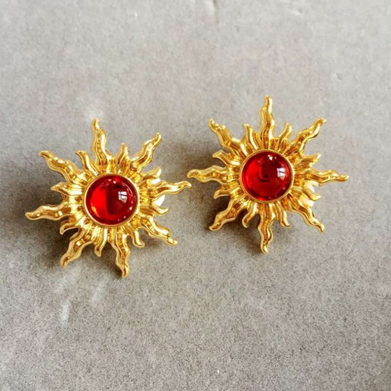 

Gemstone Sun Stud Earrings, Gold