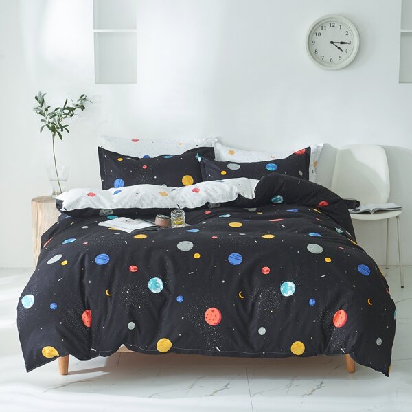 

Planet Print Bedding Set Without Filler, Black