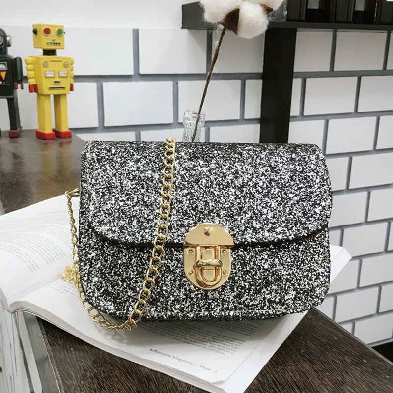 

Glitter Chain Bag, Black