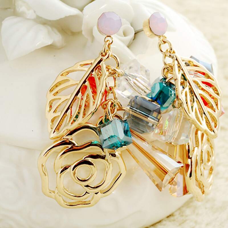 

Hollow Flower & Leaf Drop Earrings, Gold
