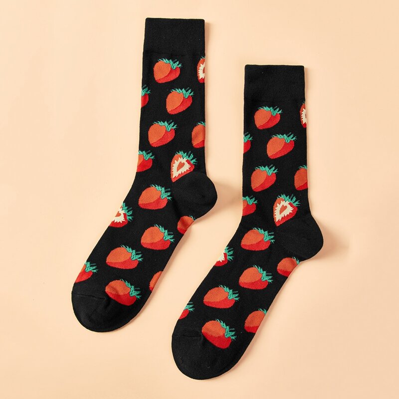 

Guys Strawberry Print Crew Socks, Black