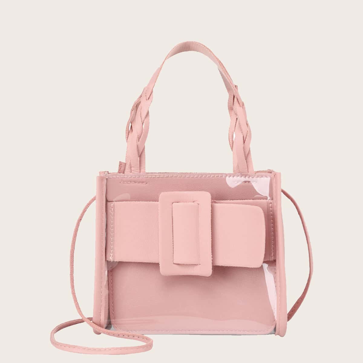 

Buckle Decor Clear Satchel Bag, Pink
