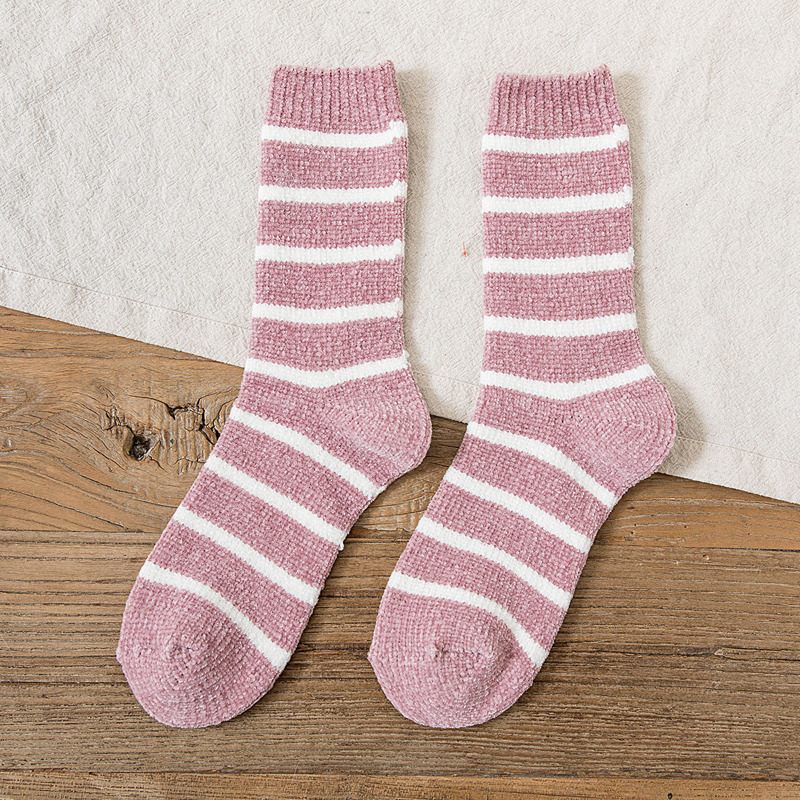 

1pair Striped Crew Socks, Pink