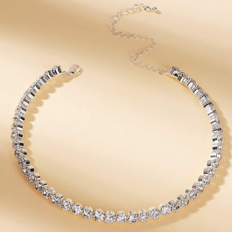 

1pc Rhinestone Choker Necklace, Silver