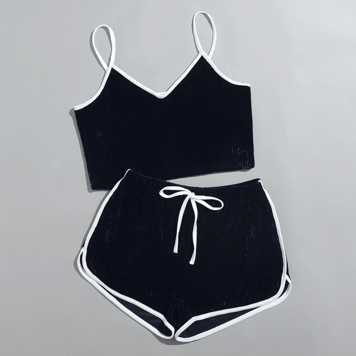 

Contrast Binding Shorts Lounge Set, Navy blue