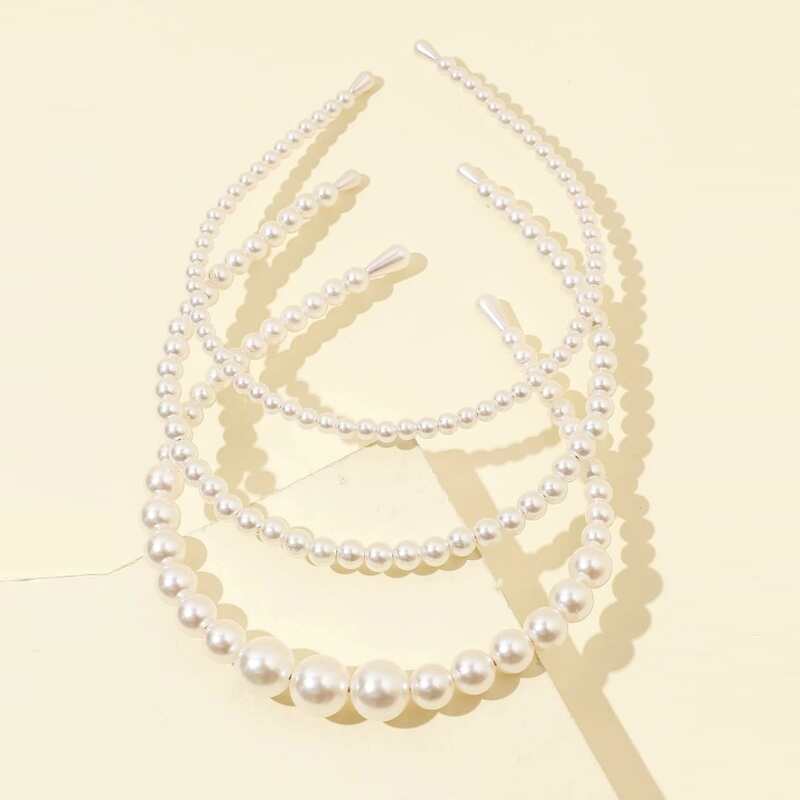 

3pcs Faux Pearl Headband, White