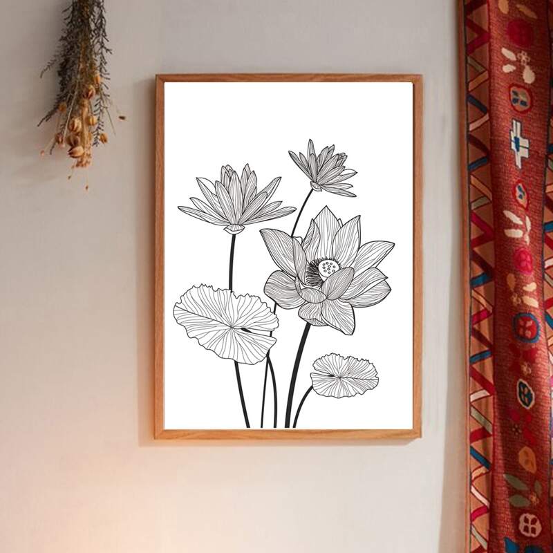 

Lotus Print Wall Painting Without Frame, White
