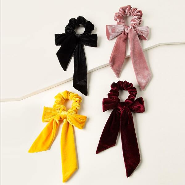 

4pcs Girls Velvet Scrunchie, Multicolor