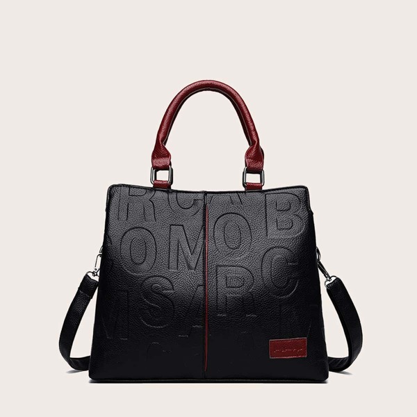 

Letter Graphic Satchel Bag, Black