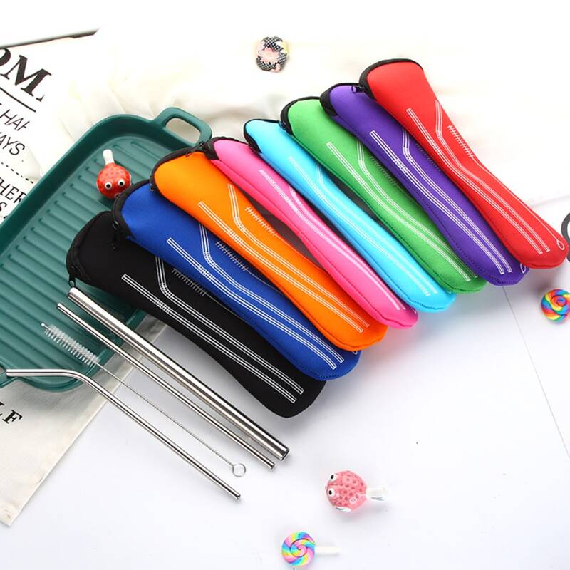 

3pcs Straw & 1pc Cleaning Brush & 1pc Random Color Bag, Multicolor
