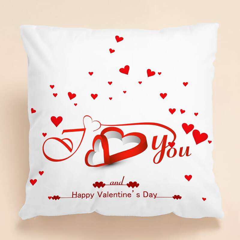 

Valentine's Day Slogan Graphic Cushion Cover Without Filler, Red and white