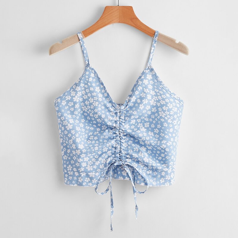 

Ditsy Floral Drawstring Cami Top, Blue and white