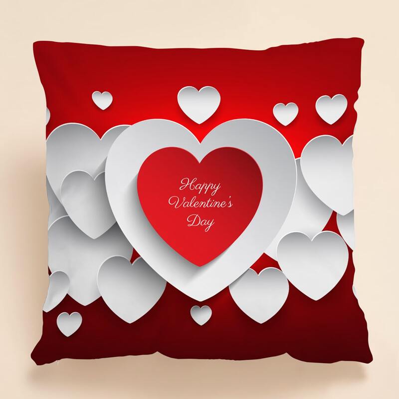 

Valentine's Day Heart Print Cushion Cover Without Filler, Red and white